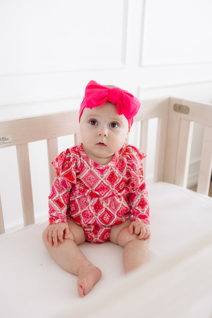 Patchwork Pretty Long Sleeve Ruffle Bubble