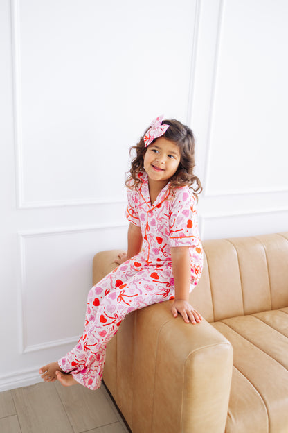 Sweetheart Ribbons Short Sleeve Flare Button Up Set