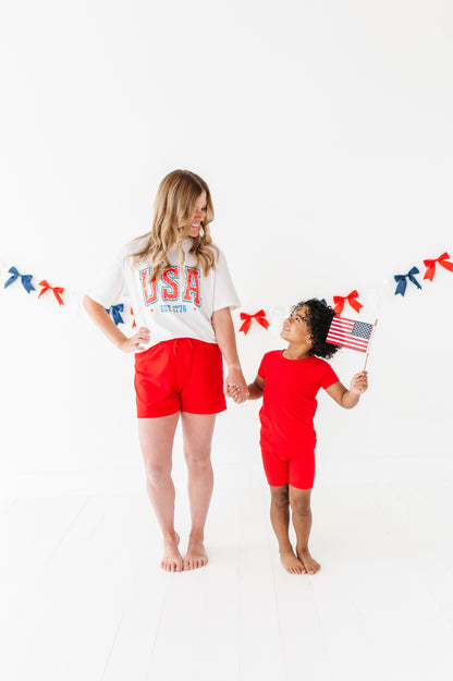 Firecracker Red Ribbed Adult Drawstring Short