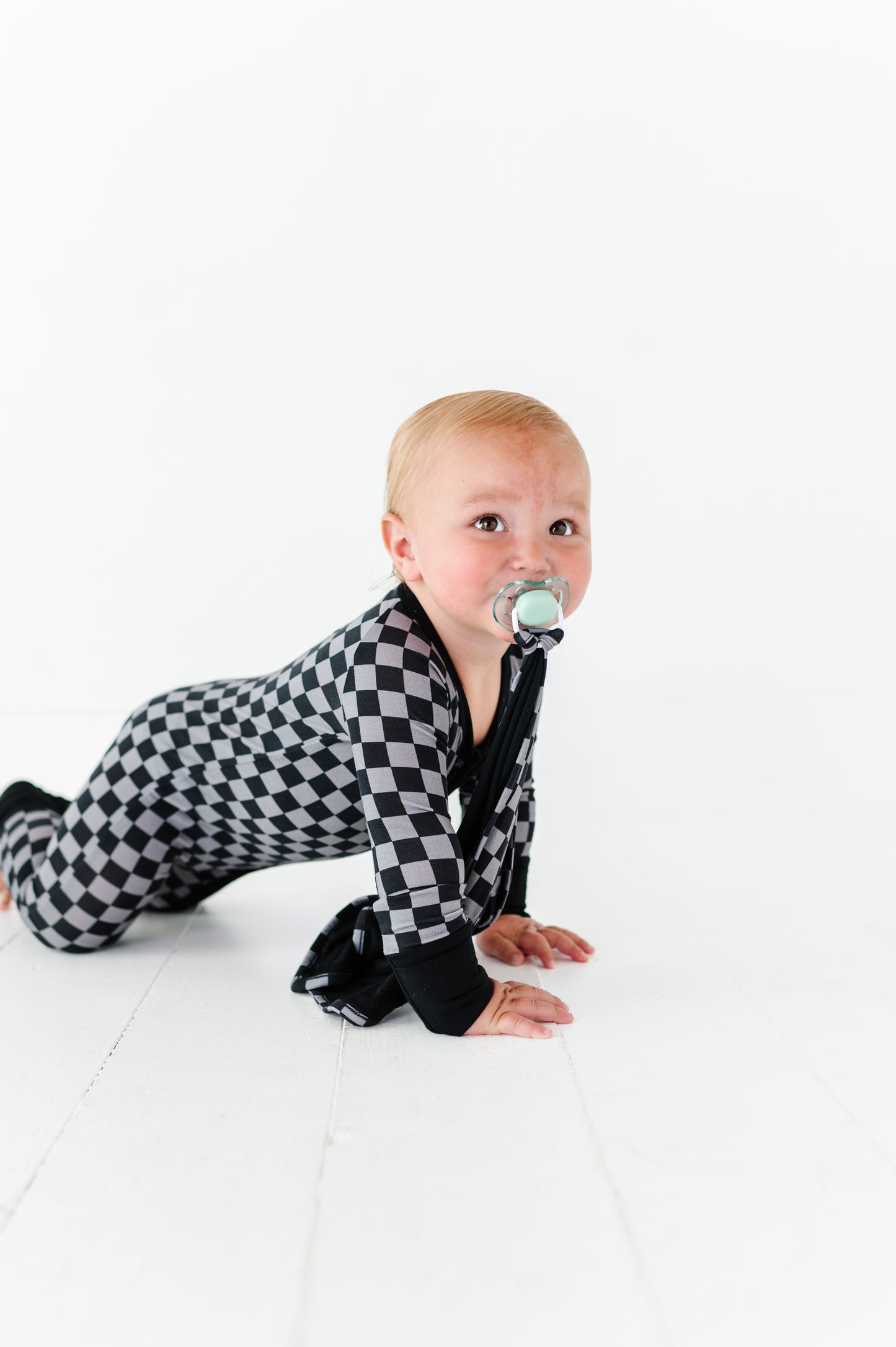 Charcoal Check Long Zippy Romper