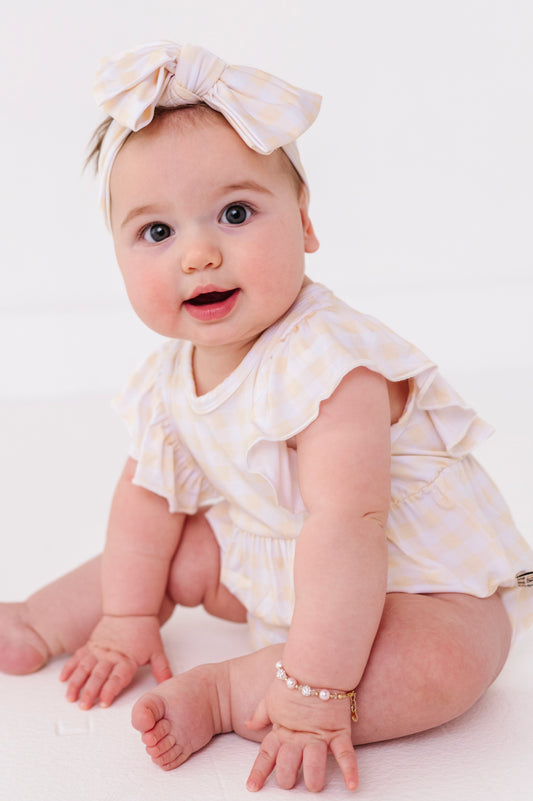 Butter Gingham Short Sleeve Ruffle Bubble