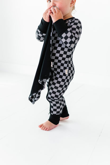 Charcoal Check Long Zippy Romper