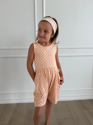 Orange Polka Dot Tank Shorty Romper