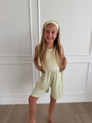 Green Stripe Tank Shorty Romper