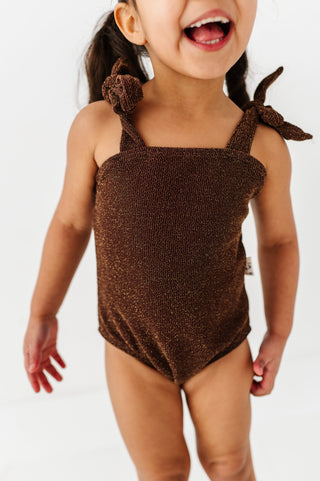 Brown Metallic Kids Swim Suit