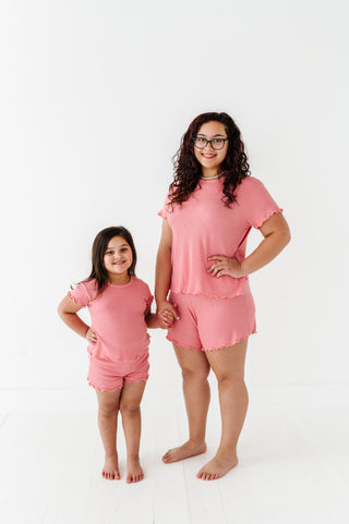 Rose Adult Ruffle Waffle Knit Set