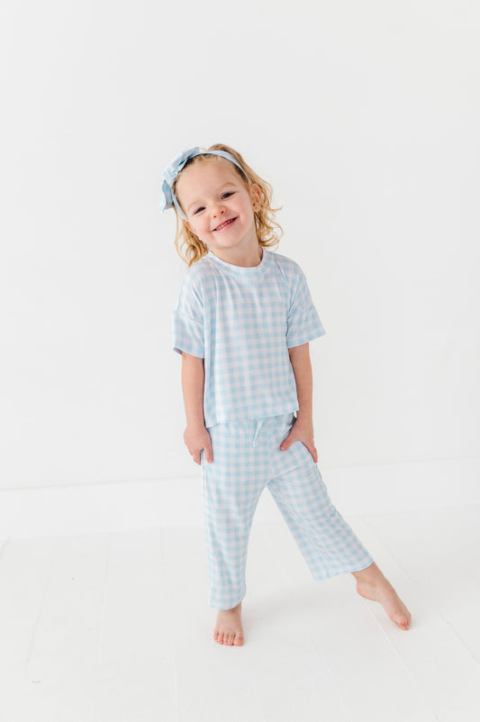 Sky Gingham Drawstring Pant Set