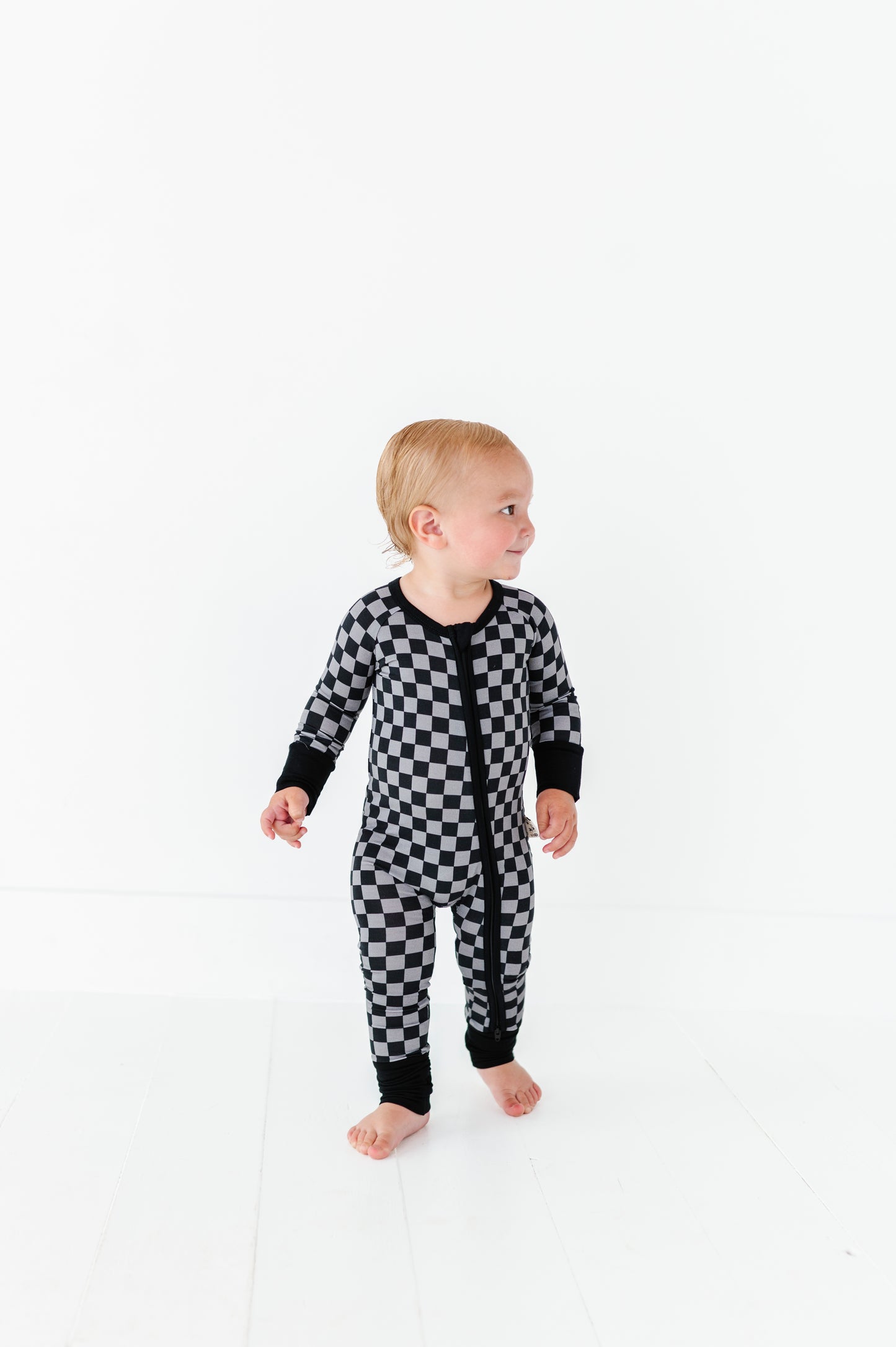 Charcoal Check Long Zippy Romper