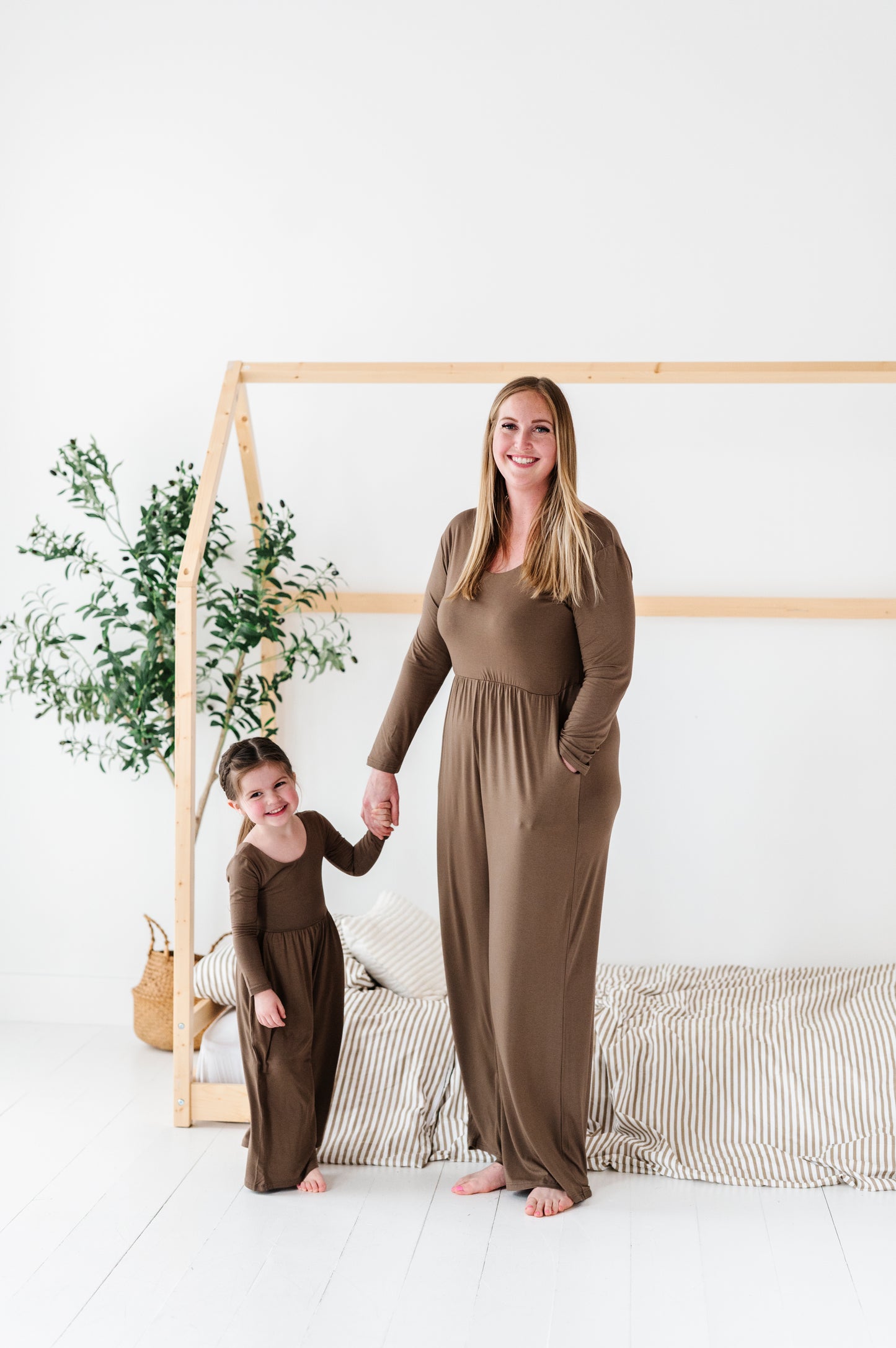 Earth Tones Mama Wide Leg Rompers