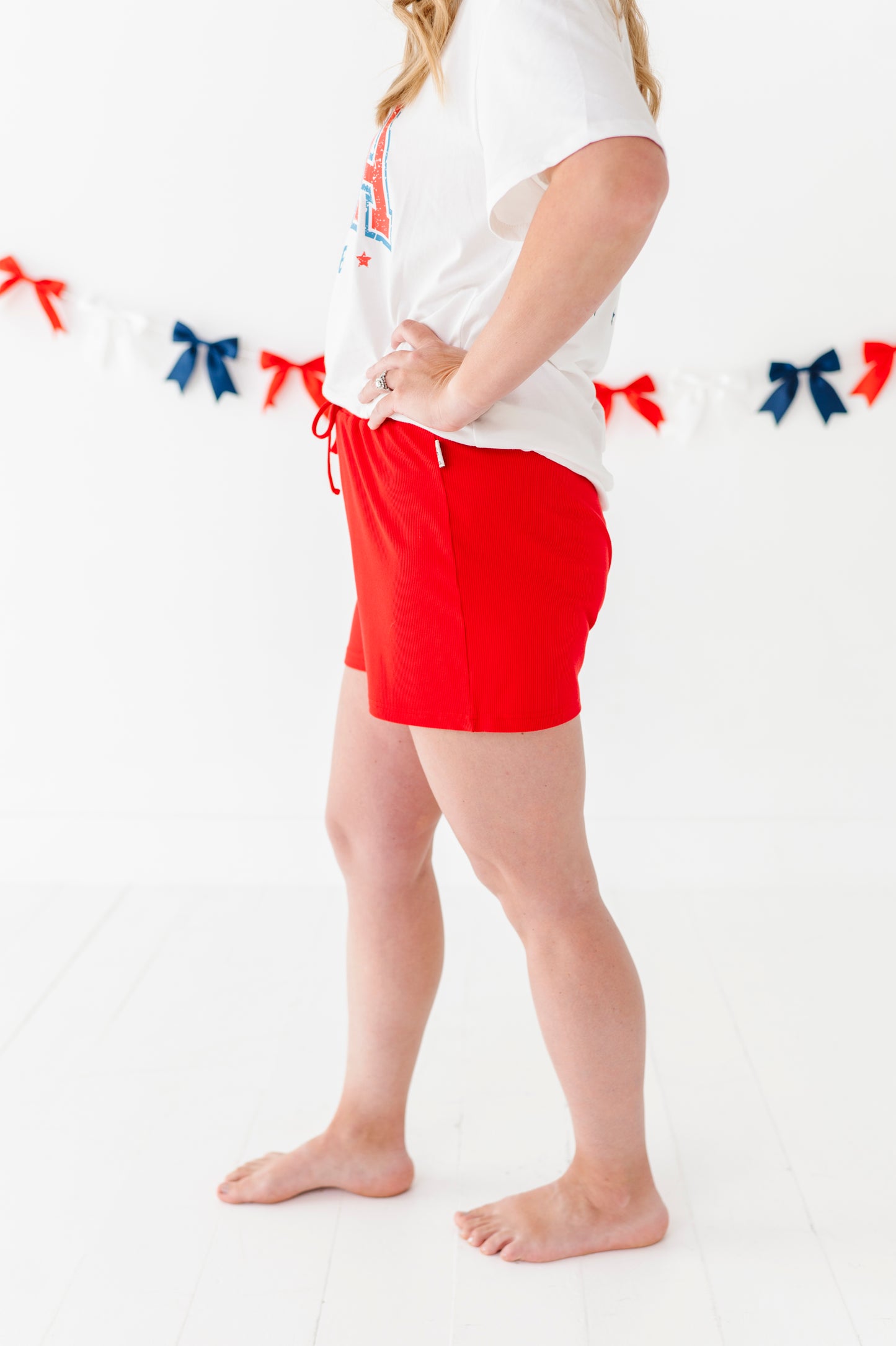 Firecracker Red Ribbed Adult Drawstring Short