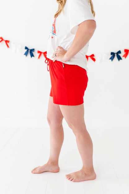 Firecracker Red Ribbed Adult Drawstring Short