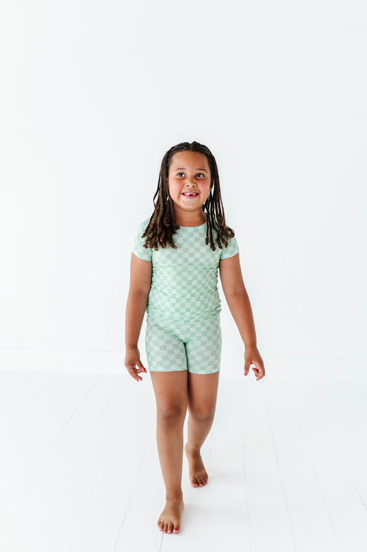 Green Watercolor Check Short Set