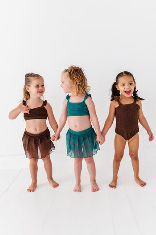 Teal Metallic Kids Swim Top