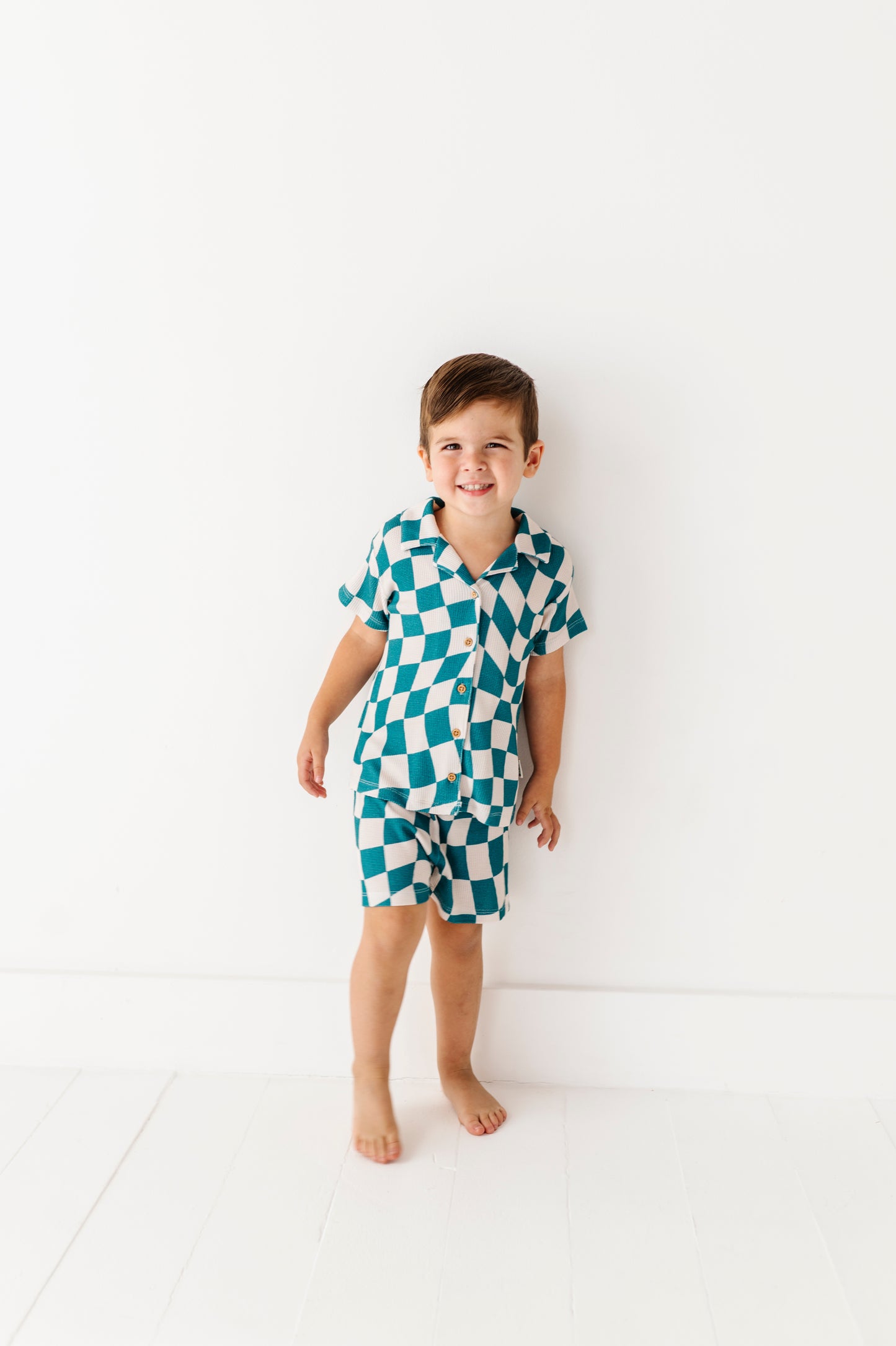Wavy Check Waffle Knit Set