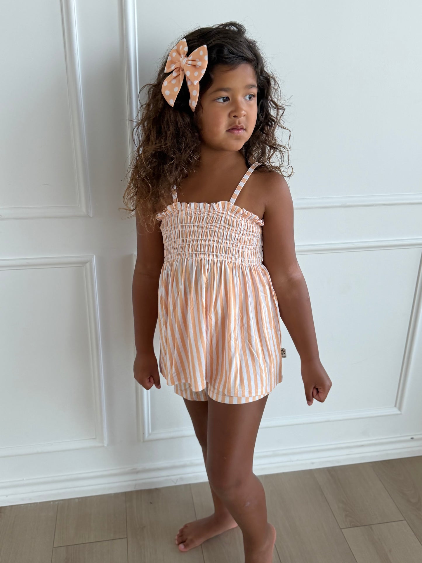 Orange Stripe Babydoll Smocked Set