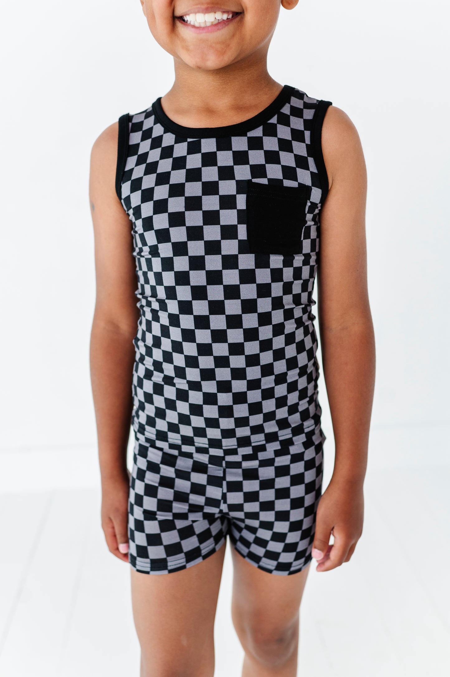 Charcoal Check Pocket Tank Set