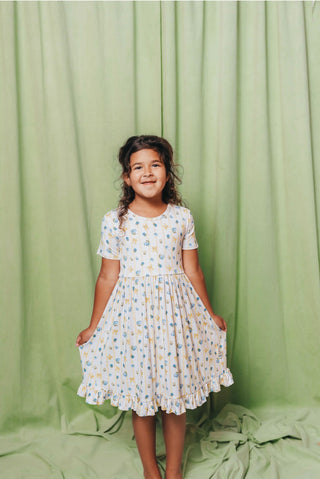 Blueberry Breeze Short Sleeve Ruffle Dress
