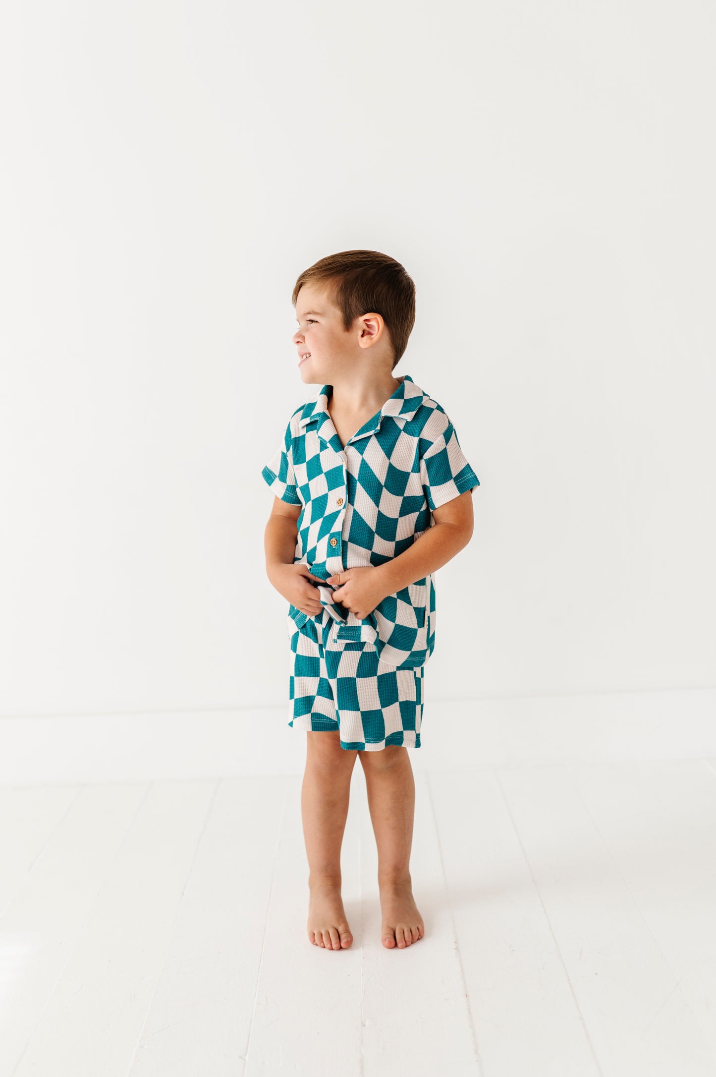 Wavy Check Waffle Knit Set
