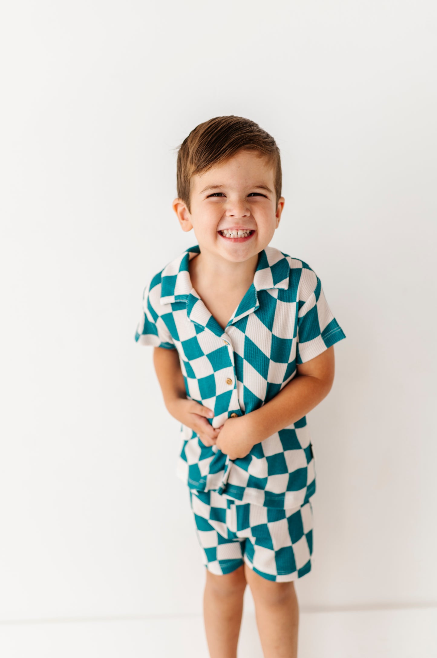 Wavy Check Waffle Knit Set