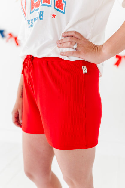Firecracker Red Ribbed Adult Drawstring Short