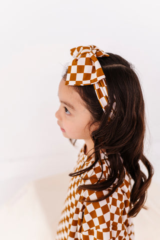 Carmel Check Top Knot Bow