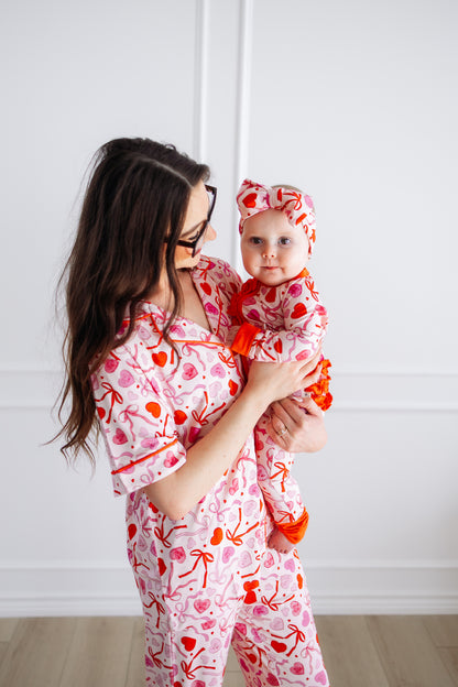 Sweetheart Ribbons Adult Short Sleeve Flare Button Up Set