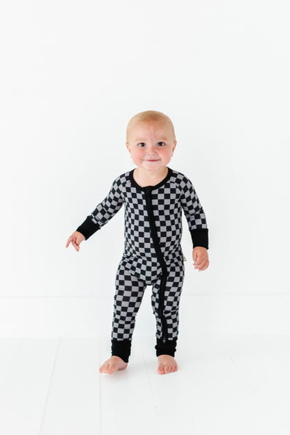 Charcoal Check Long Zippy Romper