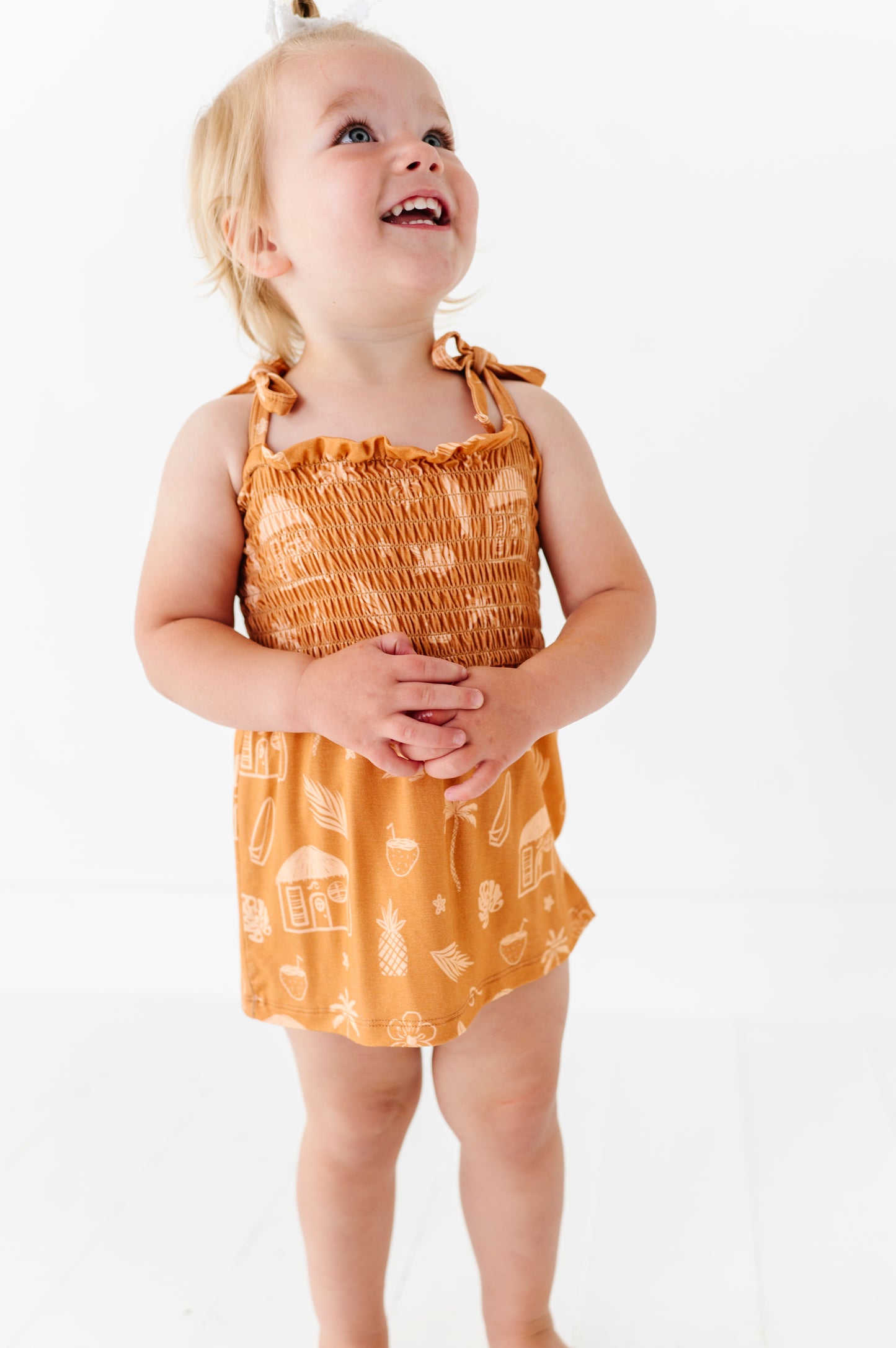 Tan Beach Smocked Romper Dress