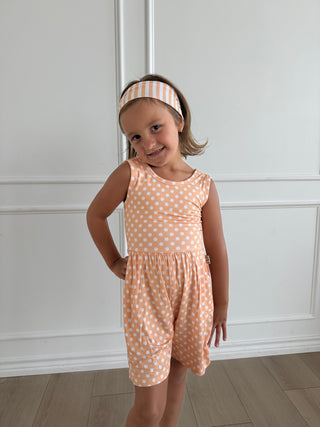 Orange Polka Dot Tank Shorty Romper