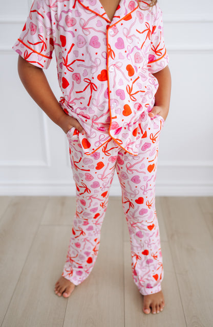 Sweetheart Ribbons Short Sleeve Flare Button Up Set