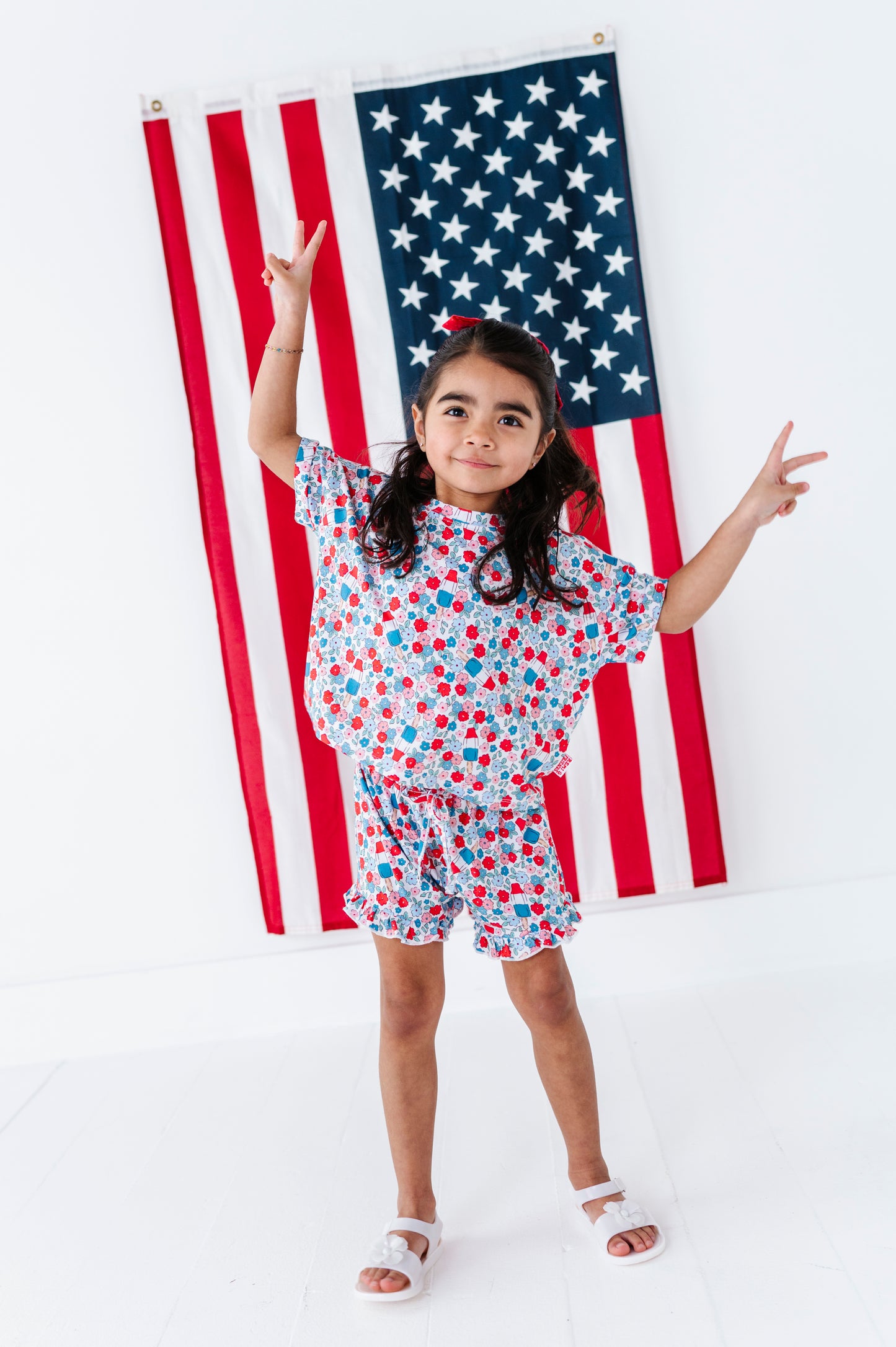 Bomb Pop Blooms Ruffle Drawstring Short Set