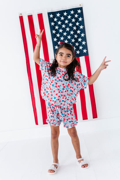 Bomb Pop Blooms Ruffle Drawstring Short Set