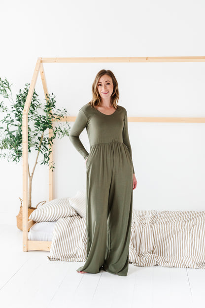 Earth Tones Mama Wide Leg Rompers