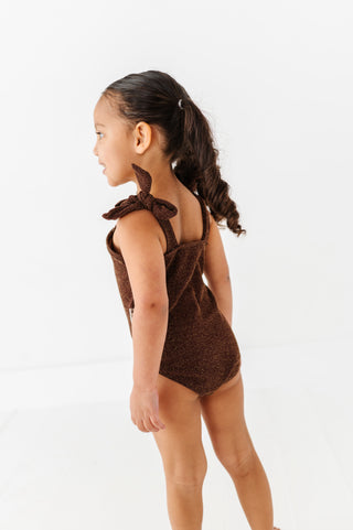 Brown Metallic Kids Swim Suit