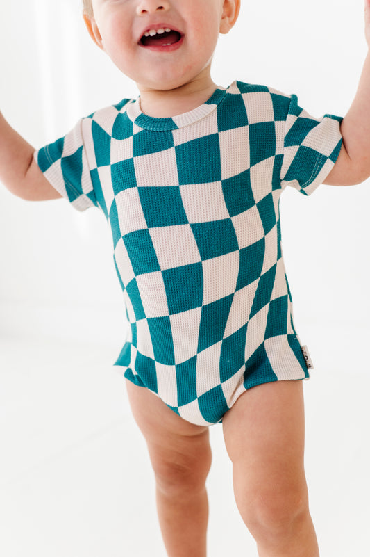 Wavy Check Waffle Knit Bubble
