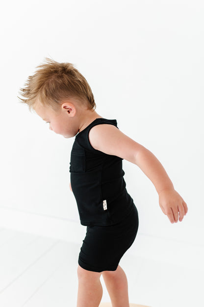 Black Ribbed Pocket Tank Set