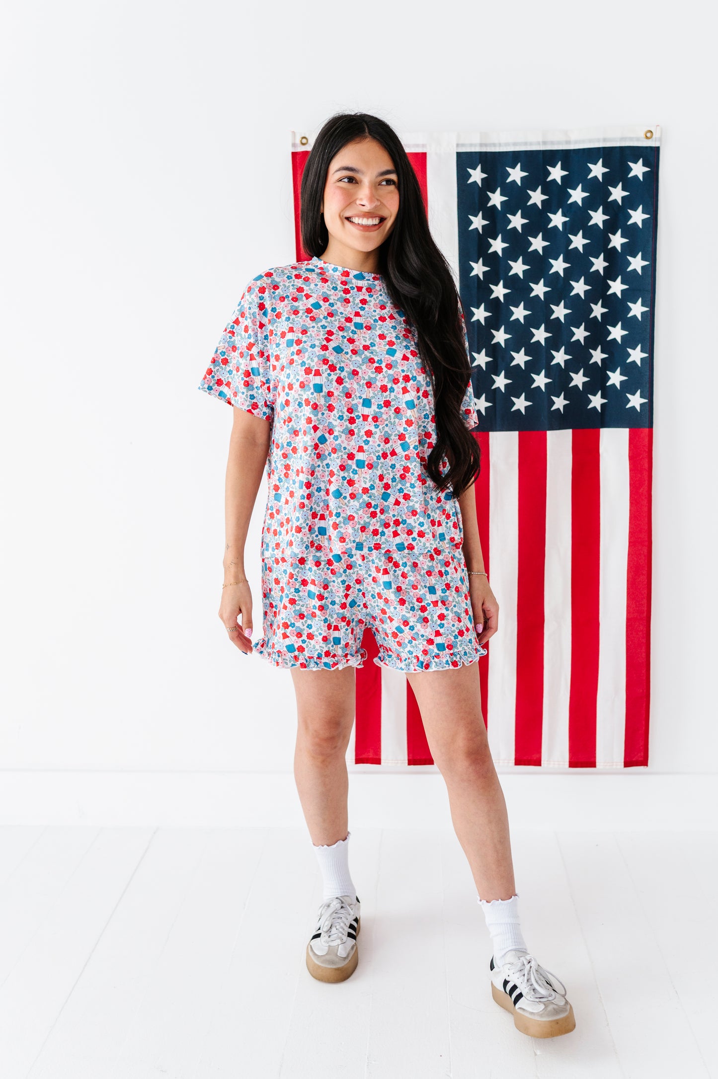 Bomb Pop Blooms Adult Ruffle Short Set