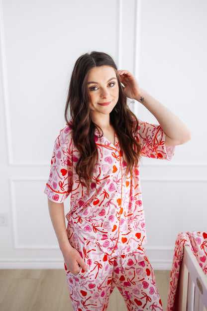 Sweetheart Ribbons Adult Short Sleeve Flare Button Up Set