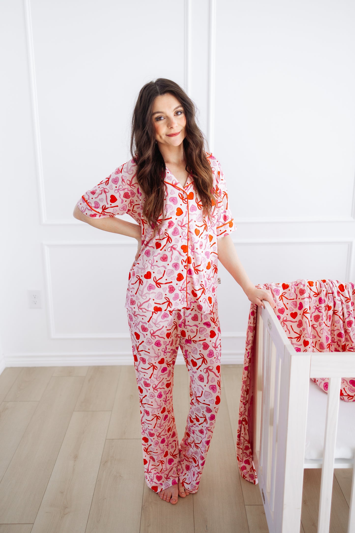 Sweetheart Ribbons Adult Short Sleeve Flare Button Up Set