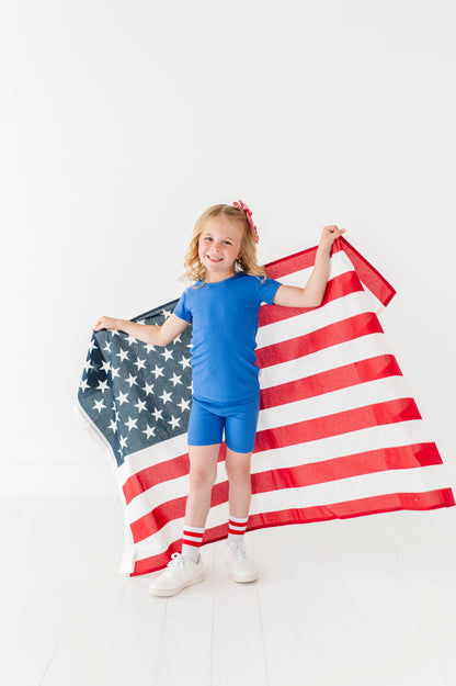 Liberty Blue Ribbed Short Set