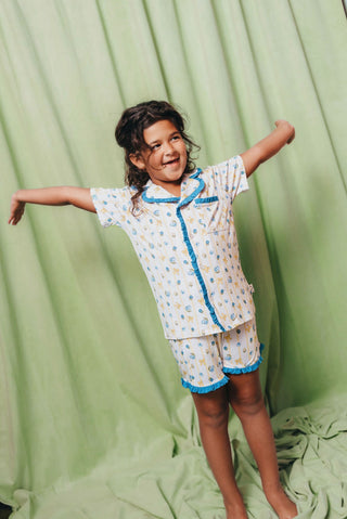 Blueberry Breeze Ruffle Button Up Short Set