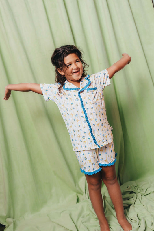 Blueberry Breeze Ruffle Button Up Short Set