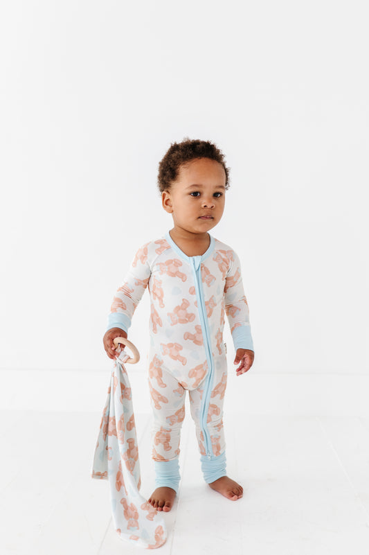 Baby Blue Teddy Bamboo Ring Lovey