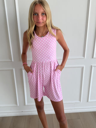 Pink Polka Dot Tank Shorty Romper