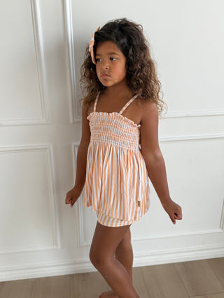 Orange Stripe Babydoll Smocked Set