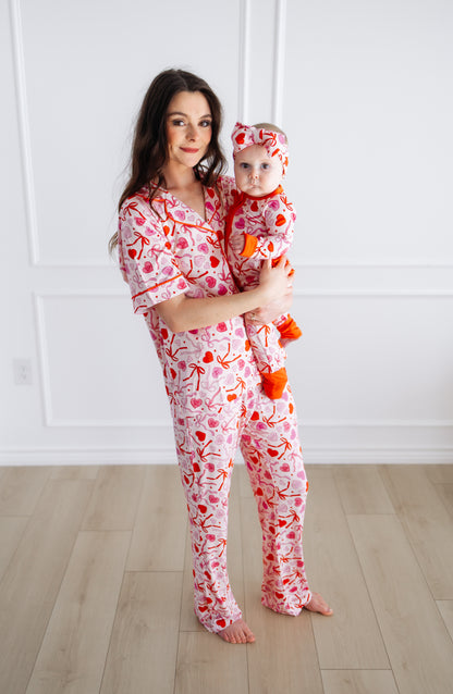 Sweetheart Ribbons Adult Short Sleeve Flare Button Up Set