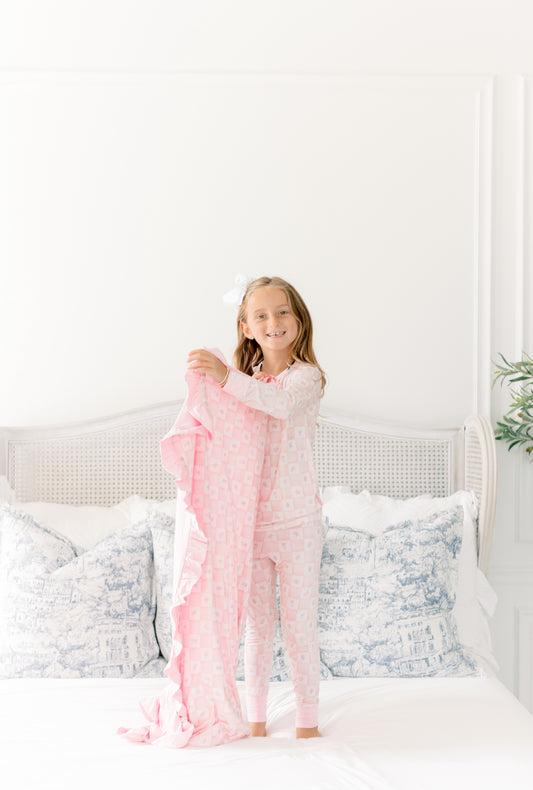 Georgia Checkerboard Ruffle Bamboo Blanket