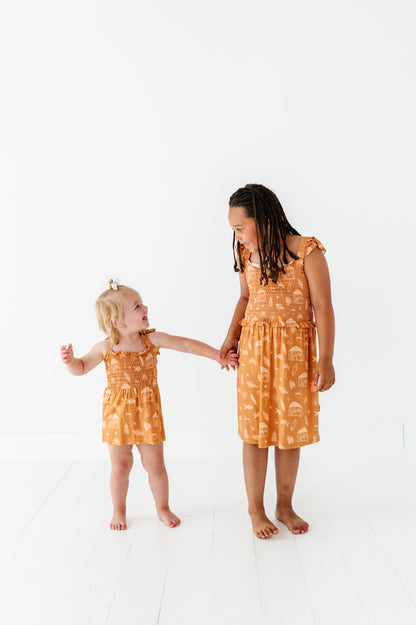 Tan Beach Smocked Romper Dress