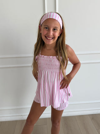 Pink Stripe Babydoll Smocked Set