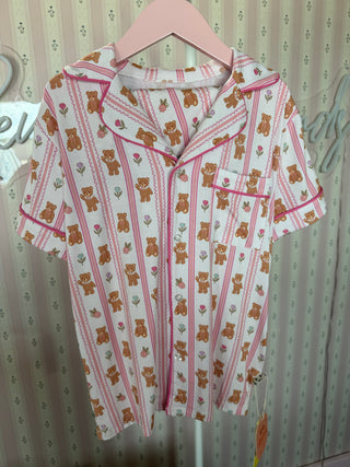 Teddy Tulips Button Up Short Set